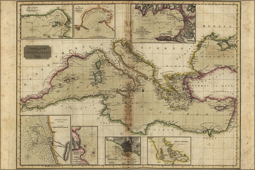24"x36" Gallery Poster, map Chart of the Mediterranean Sea 1817