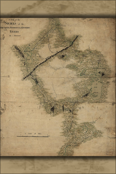 24"x36" Gallery Poster, map Chaudiere Penobscot rivers maine quebec 1761