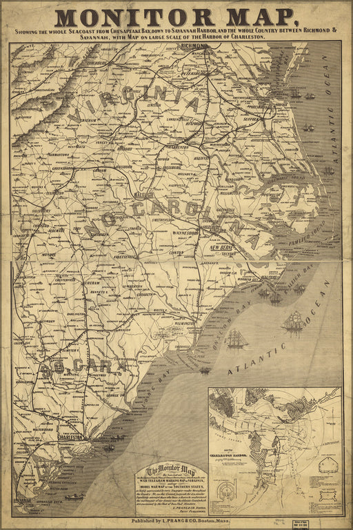 24"x36" Gallery Poster, map Chesapeake Bay to Savannah harbor 1863
