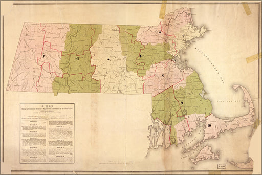 24"x36" Gallery Poster, map Congressional districts Massachusetts 1842
