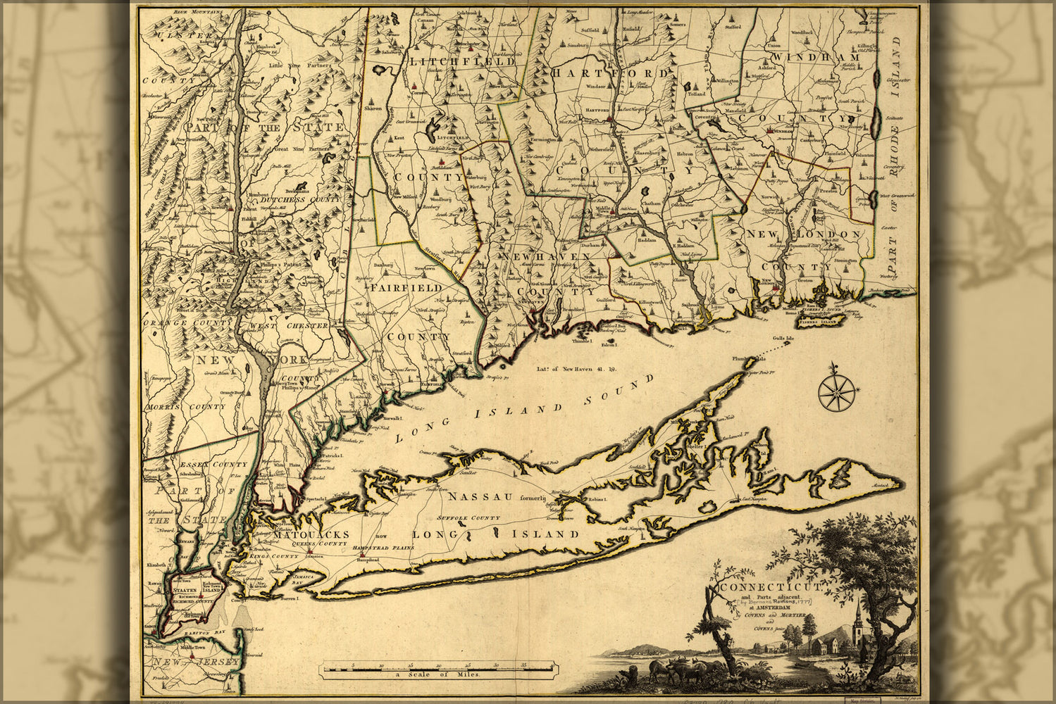 24"x36" Gallery Poster, map Connecticut long island new york city 1780
