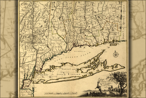 24"x36" Gallery Poster, map Connecticut long island new york city 1780