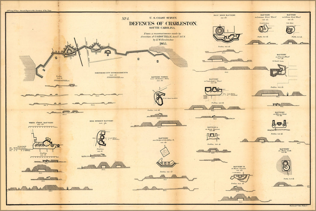24"x36" Gallery Poster, map Defenses of Charleston, South Carolina 1865