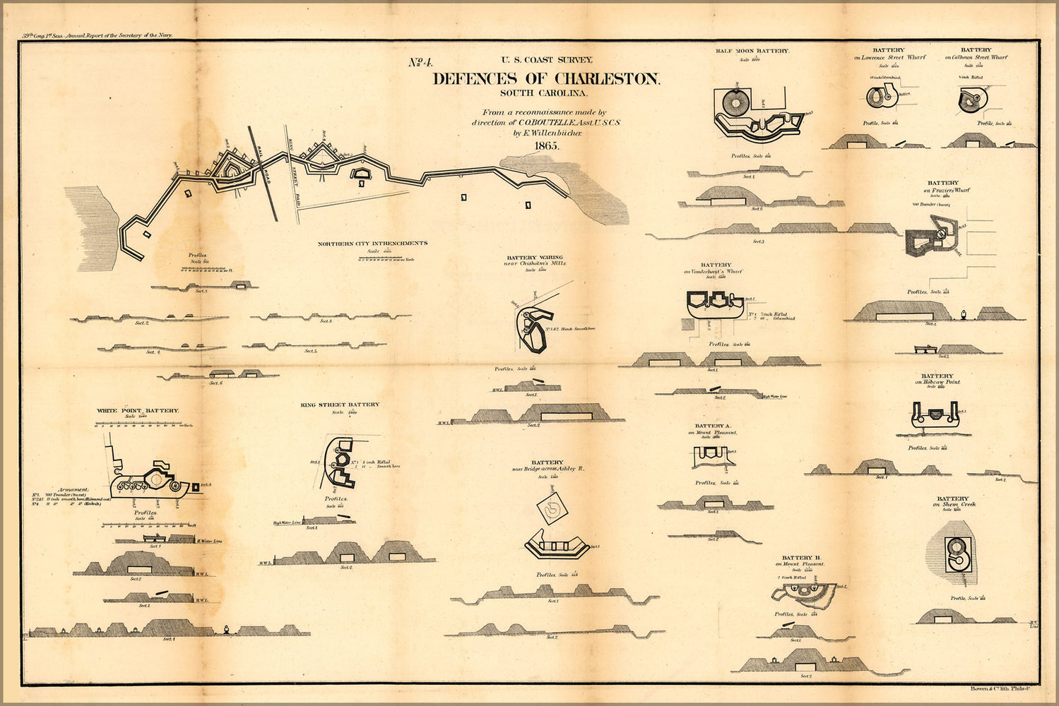 24"x36" Gallery Poster, map Defenses of Charleston, South Carolina 1865