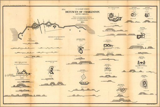 24"x36" Gallery Poster, map Defenses of Charleston, South Carolina 1865