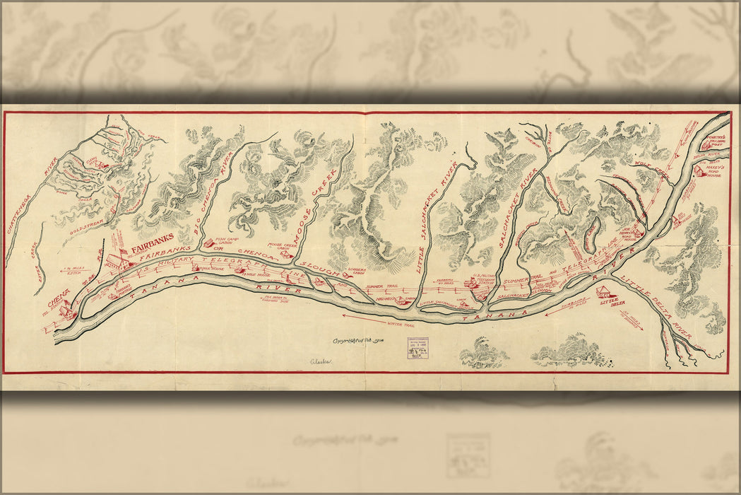 24"x36" Gallery Poster, map Fairbanks Alaska military telegraph line 1906