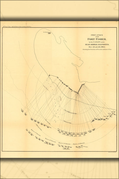 24"x36" Gallery Poster, map First attack upon Fort Fisher 1865