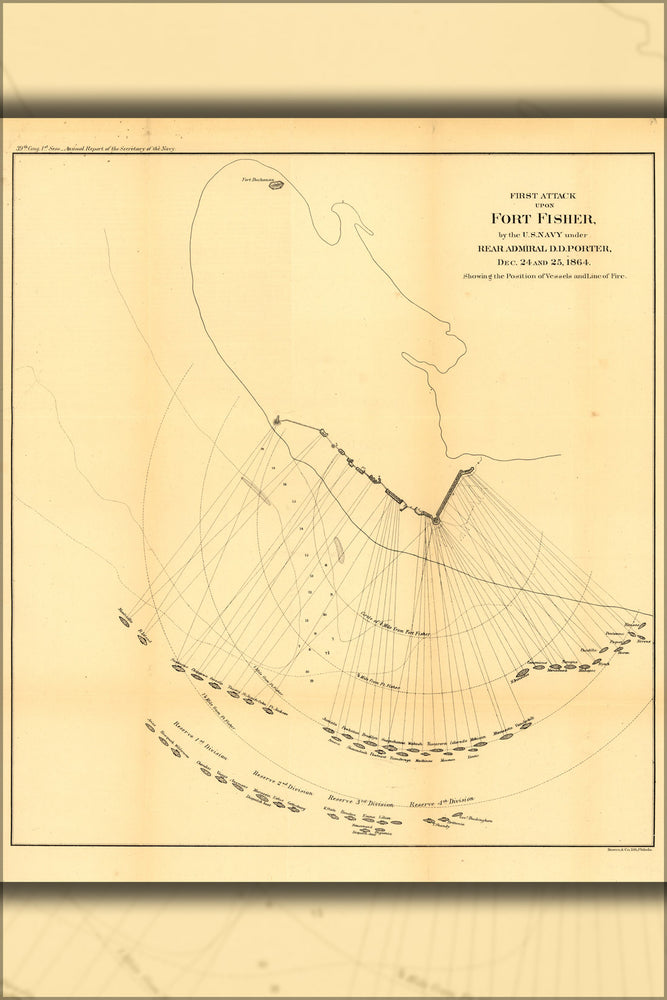 24"x36" Gallery Poster, map First attack upon Fort Fisher 1865