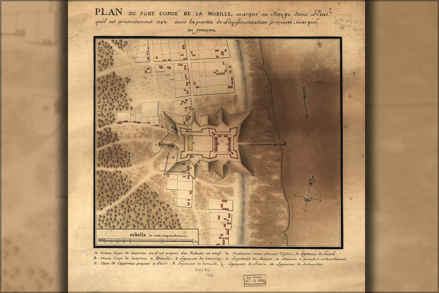 24"x36" Gallery Poster, map Fort Charlotte Mobile alabama 1743 in french