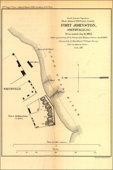 24"x36" Gallery Poster, map Fort Johnston, Smithville north carolina 1865
