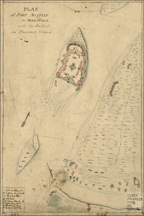 24"x36" Gallery Poster, map Fort Mifflin philadelphia pennsylvania 1778