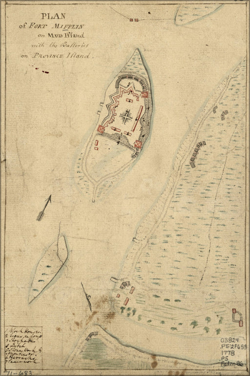 24"x36" Gallery Poster, map Fort Mifflin philadelphia pennsylvania 1778