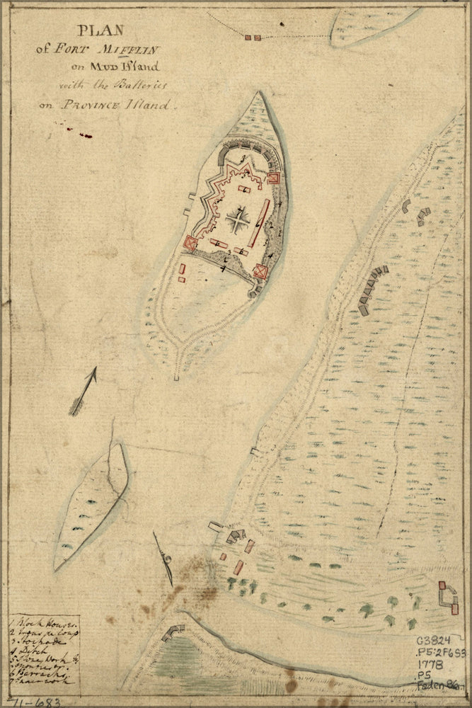 24"x36" Gallery Poster, map Fort Mifflin philadelphia pennsylvania 1778