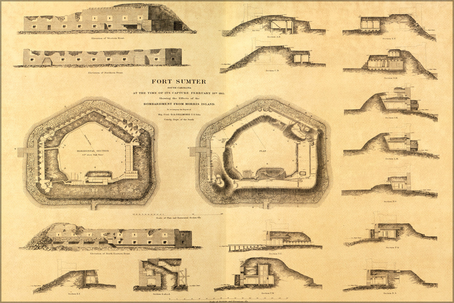 24"x36" Gallery Poster, map Fort Sumter South Carolina Morris Island 1865