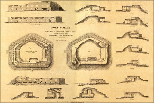 24"x36" Gallery Poster, map Fort Sumter South Carolina Morris Island 1865