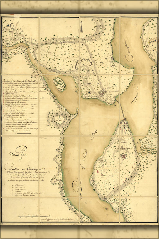 24"x36" Gallery Poster, map Fort Ticonderoga Battle of Saratoga Oct. 1777