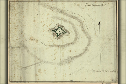 24"x36" Gallery Poster, map Fort on Charlestown Point boston 1776