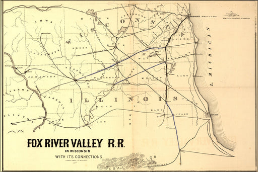 24"x36" Gallery Poster, map Fox River Valley railroad Wisconsin 1857