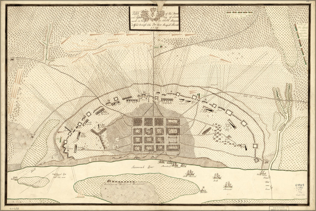24"x36" Gallery Poster, map French & rebel siege Savannah Georgia 1779
