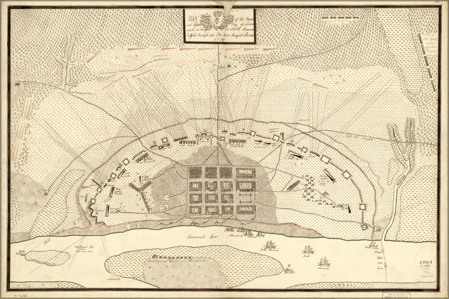 24"x36" Gallery Poster, map French & rebel siege Savannah Georgia 1779