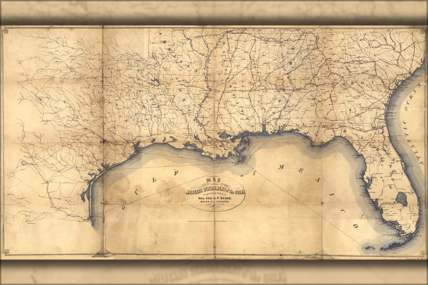 24"x36" Gallery Poster, map Georgia Alabama Arkansas Louisiana 1864