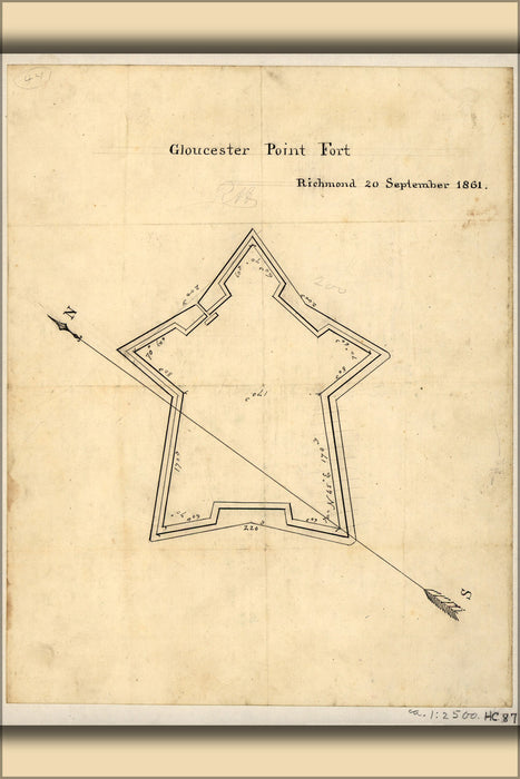 24"x36" Gallery Poster, map Gloucester Point Fort Richmond virginia 1861