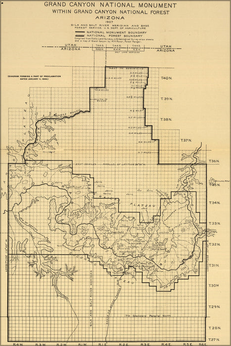 24"x36" Gallery Poster, map Grand Canyon National Monument Arizona 1908