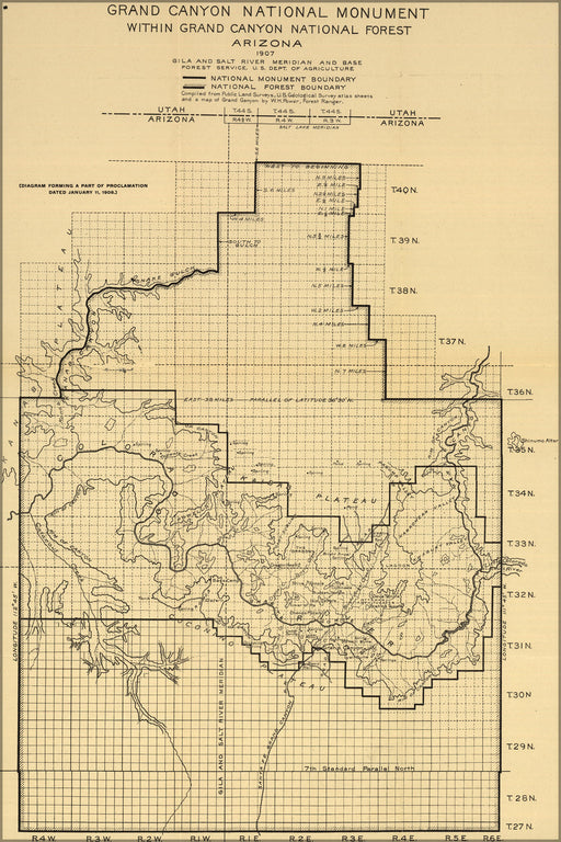 24"x36" Gallery Poster, map Grand Canyon National Monument Arizona 1908