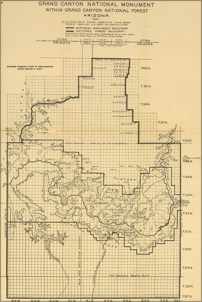 24"x36" Gallery Poster, map Grand Canyon National Monument Arizona 1908