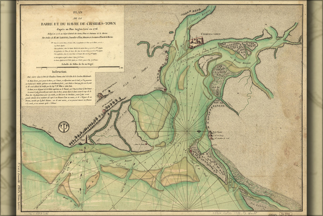 24"x36" Gallery Poster, map Harbors charleston South Carolina 1778 french