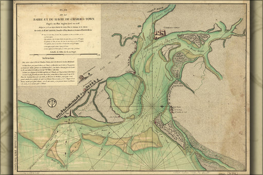24"x36" Gallery Poster, map Harbors charleston South Carolina 1778 french