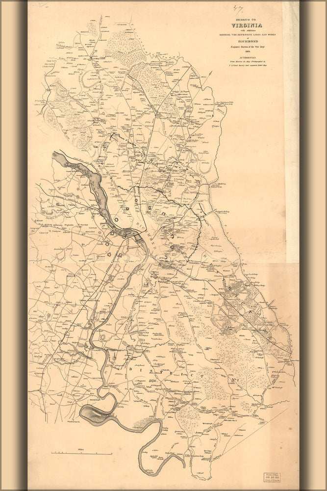 24"x36" Gallery Poster, map Henrico County Virginia Richmond defense 1864