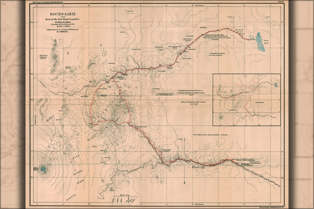 24"x36" Gallery Poster, map Hohnel & astor Chanler in East Africa 1892-93 in german