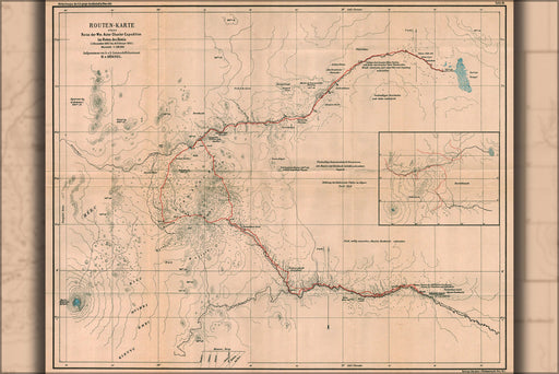 24"x36" Gallery Poster, map Hohnel & astor Chanler in East Africa 1892-93 in german