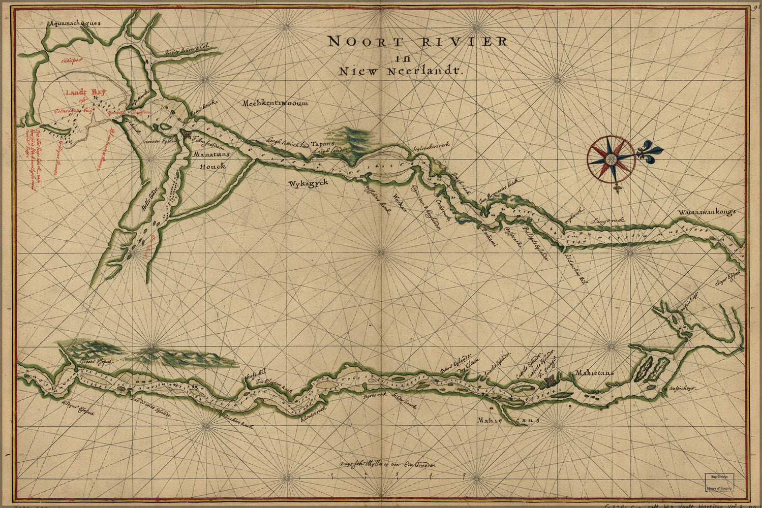 24"x36" Gallery Poster, map Hudson River new york city 1639 in dutch