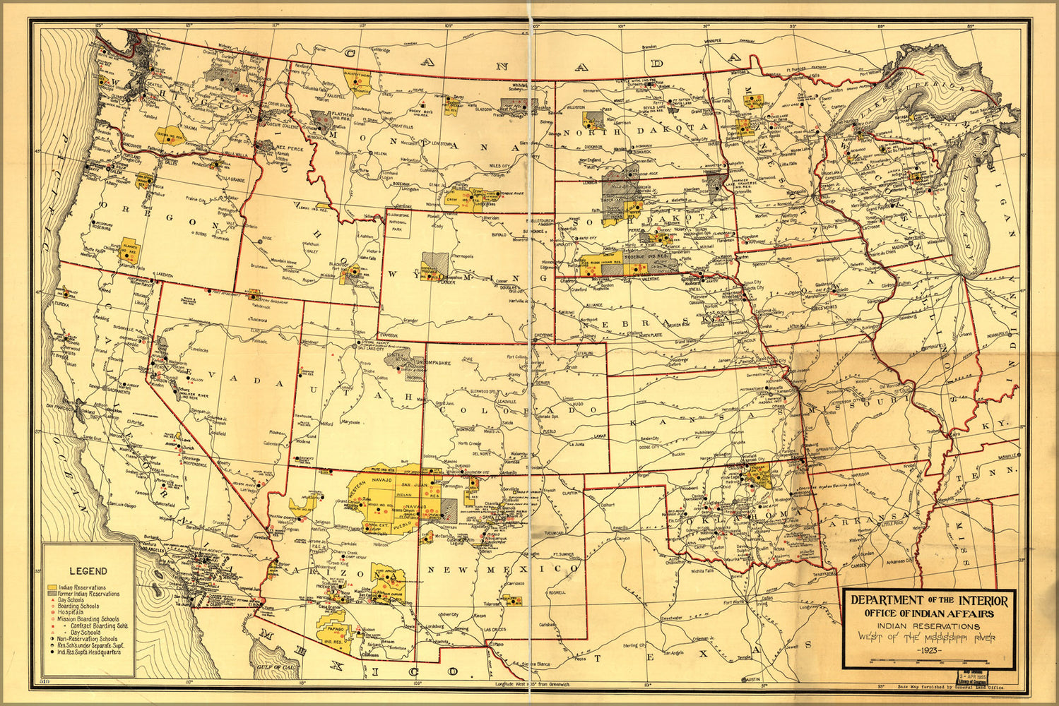24"x36" Gallery Poster, map Indian Reservations w Mississippi River 1923