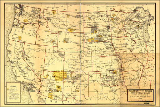 24"x36" Gallery Poster, map Indian Reservations w Mississippi River 1923