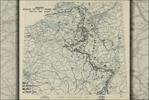 24"x36" Gallery Poster, map Jan 1, 1945 battle of the bulge