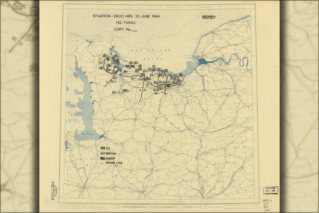 24"x36" Gallery Poster, map June 10, 1944 normandy invasion