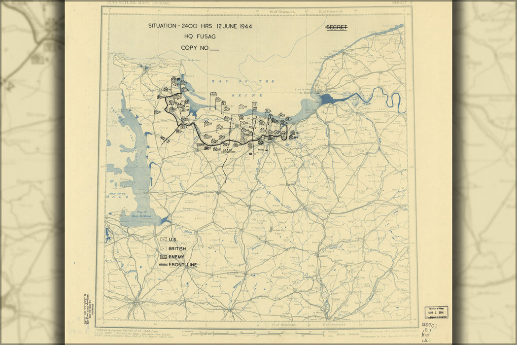 24"x36" Gallery Poster, map June 12, 1944 normandy invasion
