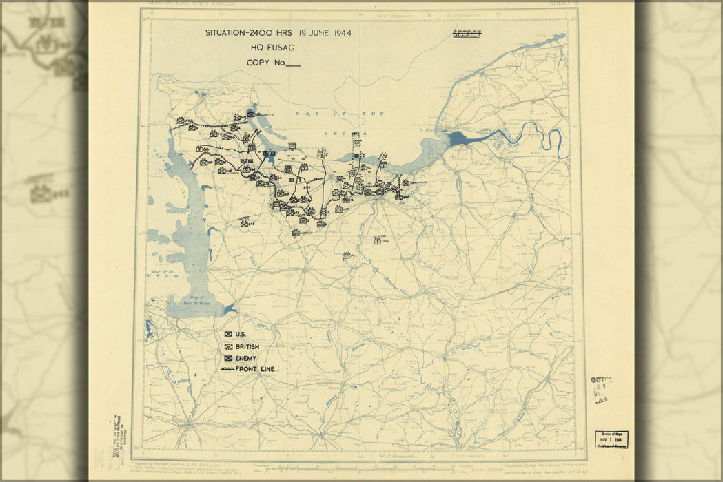 24"x36" Gallery Poster, map June 19, 1944 normandy invasion