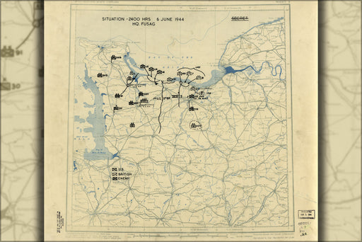 24"x36" Gallery Poster, map June 6, 1944 normandy invasion d-day