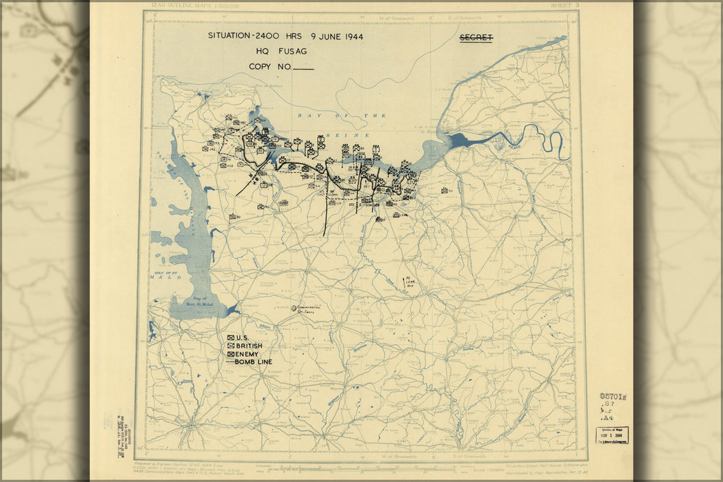 24"x36" Gallery Poster, map June 9, 1944 normandy invasion