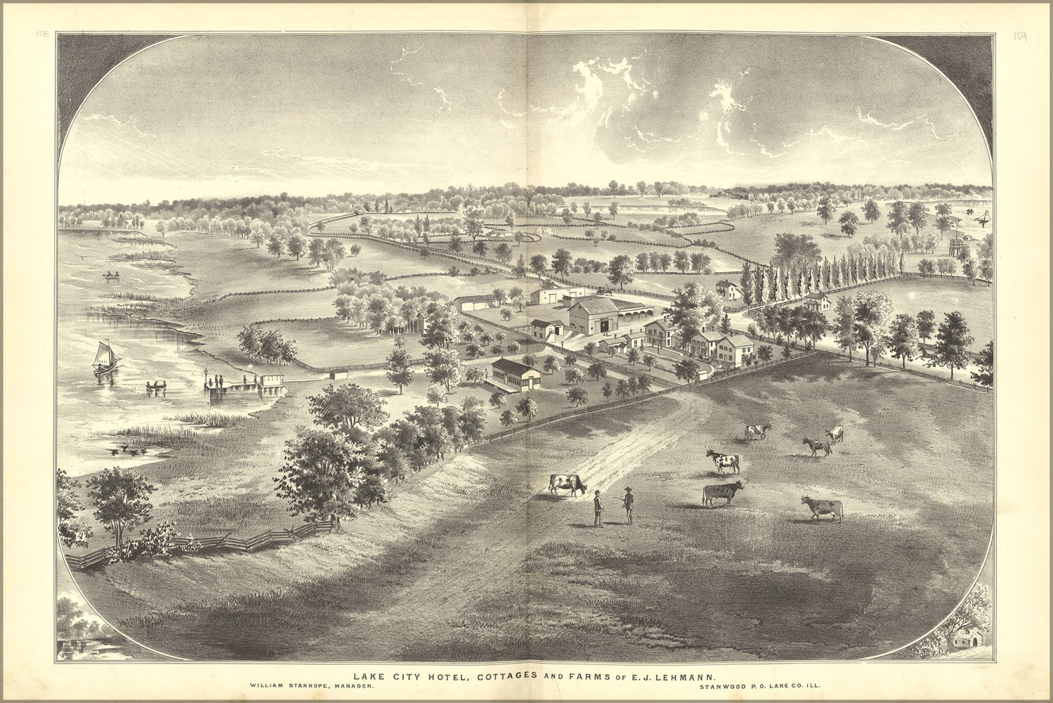 24"x36" Gallery Poster, map Lake City Hotel & Lehmann Farms illinois 1885