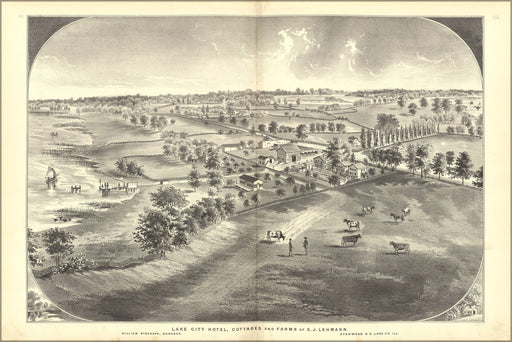 24"x36" Gallery Poster, map Lake City Hotel & Lehmann Farms illinois 1885