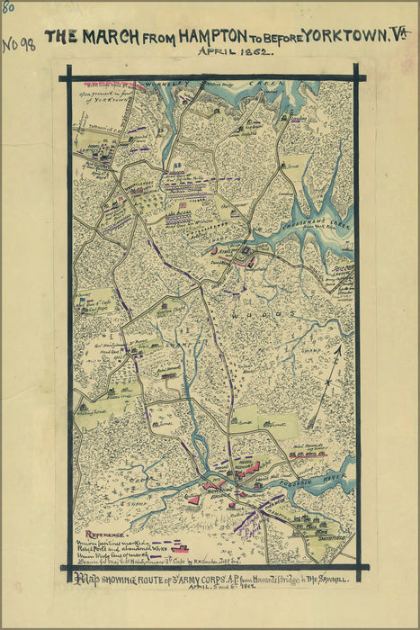 24"x36" Gallery Poster, map March from Hampton to Yorktown April 1862