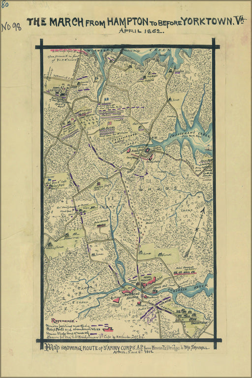 24"x36" Gallery Poster, map March from Hampton to Yorktown April 1862
