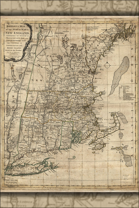 24"x36" Gallery Poster, map Massachusets New Hampshire Connecticut 1776