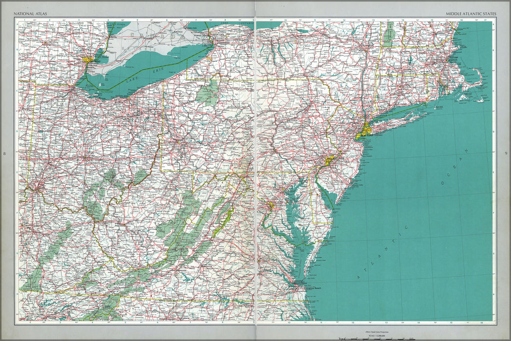 24"x36" Gallery Poster, map Mid Atlantic States new jersey maryland 1970