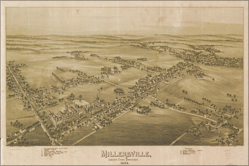 24"x36" Gallery Poster, map Millersville Lancaster Co Pennsylvania 1894